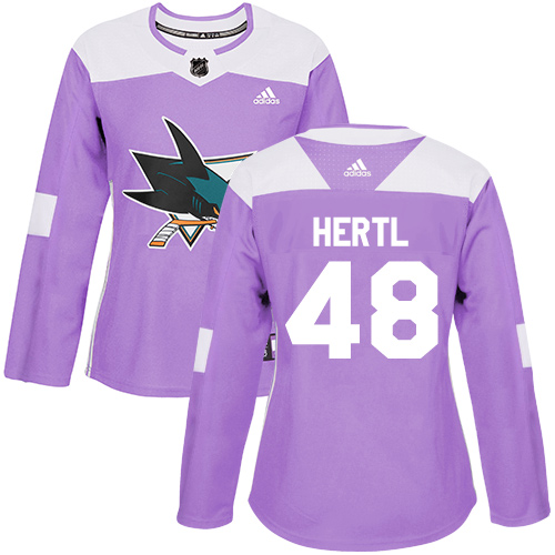 Adidas Sharks #48 Tomas Hertl Purple Authentic Fights Cancer Women's Stitched NHL Jersey - Click Image to Close